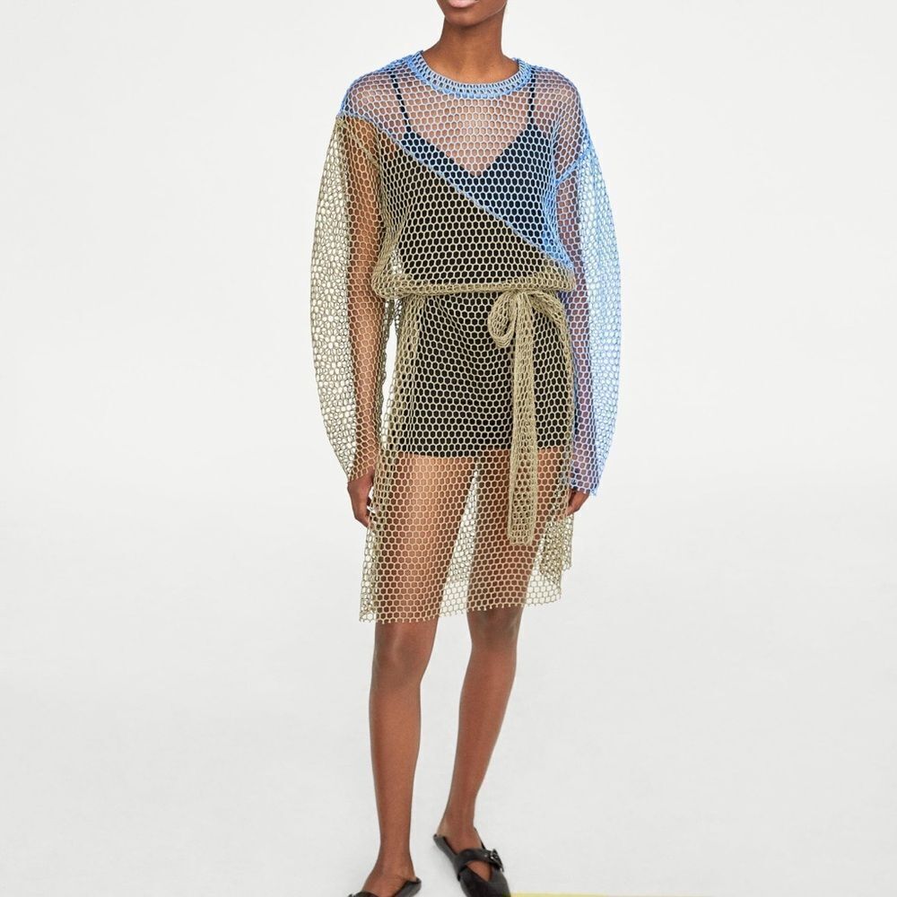 Zara Colorblock Open Knit Coverup NWT - Picture 4 of 6